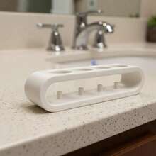 Electric Toothbrush Holder For Electric Toothbrushes - Holds 4 Electric Toothbrushes, Storage Tool, Bathroom Storage Accessory, Keeps Bathroom Tidy, Minimalist Bathroom Vanity Organizer, Separate Storage For Toothbrushes And Rinsing Cups, Hollow Design For Breathability And Drainage, Prevents Water Accumulation, Rounded Elegant Design, Stable Placement, Clean Countertop, Creates A Clean And Fresh Bathroom Vanity Area - Multicolor - View 2