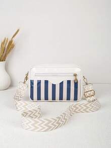 Women's Colorful Striped Crossbody Bag, Glossy Small Shoulder Purse With Adjustable Wide Strap, Zipper Pocket Casual Everyday Bag - Multicolor - View 12