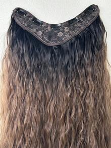 28-Inch V-Shaped Gradient Elongated Wave-Shaped Hairpiece Made Of Heat-Resistant Synthetic Hair, With V-Shaped Clasp Design, Suitable For Daily Wear By Ladies And For Parties. - Brown Ombre - View 5