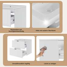 Wall-Mounted Vanity Unit 61*46*57 Cm, Fully Lacquered MDF, Two Soft-Close Drawers, Drawer Fronts With Horizontal And Vertical Patterns, Integrated Sink, White - White - View 7