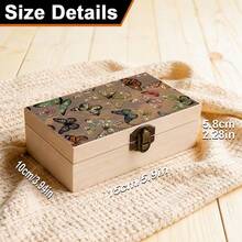 1pc[]Rhinestone Effect Colorful Butterfly Full Print Wooden Jewelry Box, With Metal Clasp, Layered Storage Design, Practical Multi-Functional Organizer Box, Suitable For Vanity Organization/Earring Necklace Storage/Stationery Storage/Collectible Storage/Gift Packaging/Souvenir Storage/Desktop Small Item Sorting, Beautiful And Durable, Modern Minimalist Pastoral Style - Multicolor - View 1
