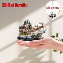 2D Flat Rotating Santa Claus Statue, Sitting On Sleigh With Reindeer, Depicting Snowy Forest Pine Trees And Santa Claus Driving Sleigh Scene, Rotating Base Allows 360 Degree Rotation Display - C - View 3