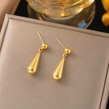 18K Gold Plated Simple Fashion Stainless Steel Teardrop Earrings, Single Piece, Suitable For Women's Daily Wear - Yellow Gold - View 2