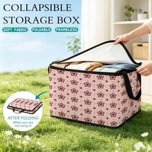 1pc 2DFat Thickened Foldable Zipper Storage Box, Light Pink Rhombus Floral Print Design, Can Store Clothes, Bedding, Nail Tools, Holiday Items, Fits Under Bed, Suitable For Book Organization, Car Trunk Storage, Cosmetics, Hair Styling Tools, Office, Home Organization, Blankets, Daily Items Large Capacity Storage, Wardrobe Placement And Moving Packing, Zipper Closure Secure Reinforced Handle Durable - Multi-color - View 4