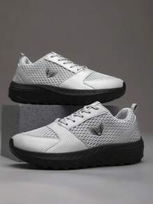 Men's Wide Toe Box Athletic Shoes, Soft Sole Lightweight Casual Running Shoes, Thick Sole Breathable Wide Fit Sneakers For Wide Feet - Grey - View 2