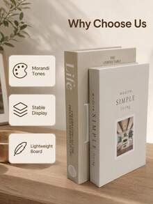 2 Pieces Home Decoration Simulation Book, Paper, Suitable For Coffee Table, Bookshelf Or Mantel, Used For Background Wall Decoration, Bookshelf Decoration And Desktop Decoration, Folded And Shipped, DIY Hand-Assembled, Easy To Transport. - Beige-white - View 2