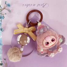 New Adult Unisex Sweetheart Large Ear Flocked Outer Solid Color Plastic Keychain, Fashionable Cute Cartoon Accessory, Bag Charm Key Chain - Multicolor - View 13