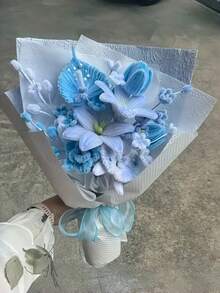 100/300/321pcs Blue And White Pipe Cleaner Flower Set, Upgraded DIY Craft Kit, Suitable For Mother's Day, Graduation, Valentine's Day And Holiday Gifts, Wool Core Craft Set, Blue And White Pipe Cleaner Flower Set - A - View 3