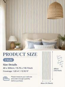 SUPSTICKER Soft Blue & Cream Self-Adhesive Wallpaper, 3 Patterns: Stripes, Plaid & Polka Dots, Suitable For Bedroom, Living Room & Study - 1PC - View 17