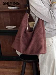 1pc Solid Color Suede New Women's Backpack, Shoulder Bag, Fashionable Large Capacity Crescent Bag, Zipper Closure, Suitable For Commuting, Shopping, Dating, Shopping - Multicolor - View 11