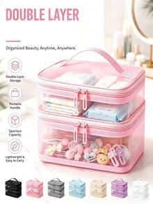 1pc Double-Layer Mesh Tote –Storage Bag For Hair Accessories/Puzzles/Toys, Zippered Toiletry Bag; Ideal For Nursery Organization And Travel Storage - Multicolor - View 5