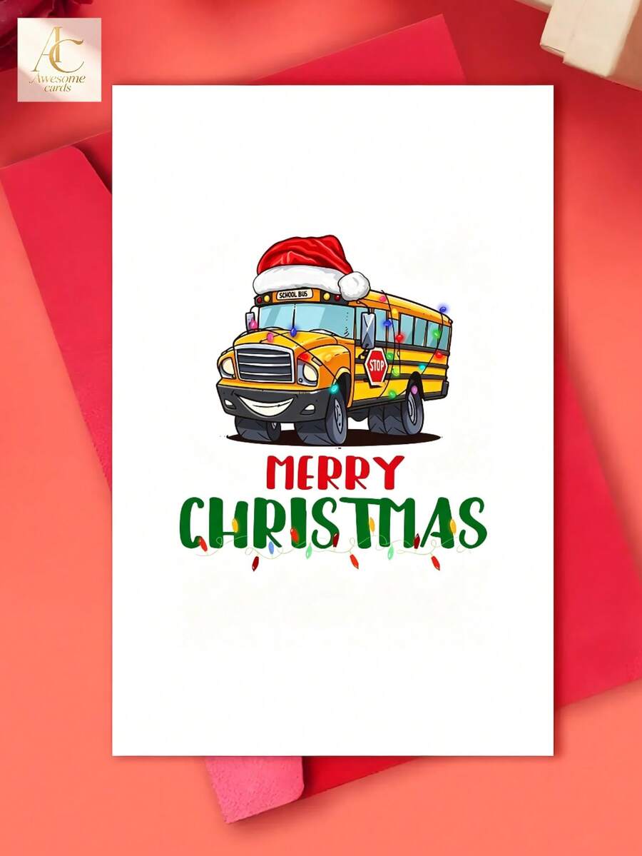 1pc Funny School Bus Driver Christmas Card - Perfect Holiday Greeting For Family, Friends, Colleagues & Bosses, Best For Christmas - One Size Fits All - View 1
