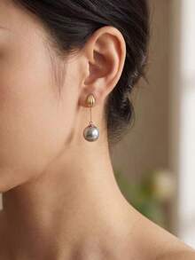 1 Pair Fashionable Exquisite Geometric Tassel Grey Faux Pearl Earrings Suitable For Women's Daily And Party Wear - Yellow Gold - View 3
