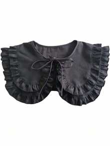 1PC Women's Fashion Solid Color Double Layer Ruffle Lace Tie Detachable Collar, Suitable For Stage Performance, Festival Party Matching - Multicolor - View 3