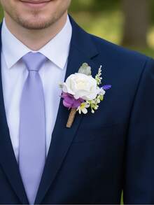 1pc Handmade Wedding Boutonniere For Men, White Rose & Purple Hydrangea Artificial Groom Lapel Pin, Buttonhole For Wedding Prom Anniversary - Multicolor - View 1