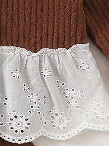 2pcs Baby Girls Casual Retro Ribbed Knit 2 In 1 Cardigan Lace Trim Flared Pants Set, Autumn/Winter - Brown - View 5