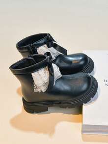 1 Pair Girls' Ankle Boots, Lace Bow Decor Princess Boots, Suitable For Autumn/Winter Fashion Outfits - Black - View 6