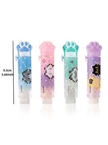 1/2/4pcs Pixel Cat Paw Retractable Push-Pull Eraser, Cute Sliding Rubber Eraser, Clean Erase Without Traces, Creative Stationery Students Correcting Tools, Back To School Gift - Multicolor - View 7