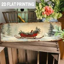 2D Flat, 1pc, Vintage Winter Scene Red Sleigh Sign, Christmas Sleigh Ride Wall Decor, Suitable For Farmhouse, Entryway, Home, Bedroom, Decorative Sign, 5x16 Inches, (Random Style) - A - View 3