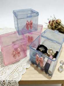 2pcs Plastic Flip Top Storage Boxes, PP With Lid Storage, Card Storage Box, Acrylic Organizer Box, Transparent Hair Accessory Storage Box, Desk Organizer, Storage, Storage Boxes With Lid, Office Desk Accessories, Drawer Organizer, Desk Tidy, Plastic Organizer Boxes, Clear Acrylic Box, Storage Containers, Display Case - Multicolor - View 2