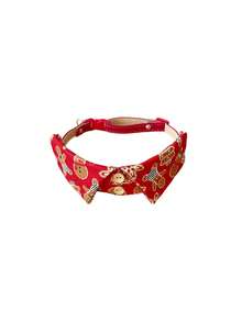 Christmas Adjustable Pet Collar, Suitable For Cats And Small Dogs, British Style Christmas Gingerbread Man Plaid Pattern, Pet Christmas Gift, Pet Holiday Party Outfit - Multicolor - View 11