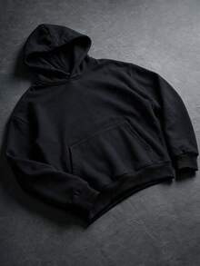 GOLDREDY Men's Autumn/Winter Fashion Versatile Solid Color Short Hooded Fleece Lined Warm Pocket Long Sleeve Sweatshirt Essential Hoodie - Black - View 2