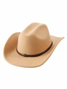 1pc Men's Western Cowboy Hat, Solid Color, Metal Hat Band Decoration, Rolled Brim Jazz Style, Casual Versatile, Party, Daily Wear - Multicolor - View 7