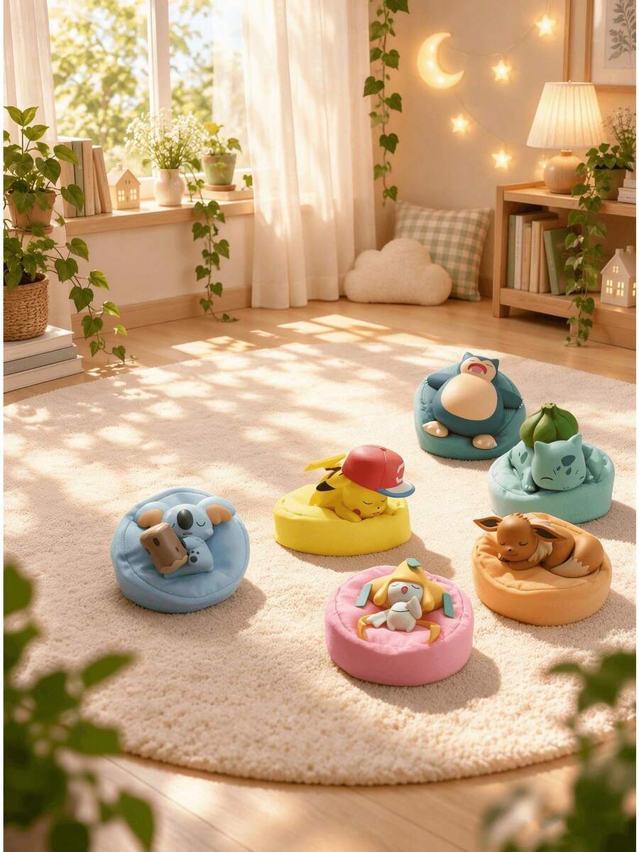 MINISO Pokemon Nap Time Character Ornament With Soft Cushion Base, Random 1 Style Sent For Desk Shelf, Birthday Christmas Gift - Style 1 - View 1