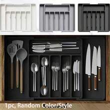 1pc Expandable Cutlery Drawer Organizer, Extendable Utensil Tray, Multi-Functional Kitchen Storage, Suitable For Storing Spoons, Forks, Knives, Hardware Tools, Cosmetics And Other Items, Applicable For Kitchen Cabinets, Living Room, Bedroom And Tool Room - Multicolor - View 1