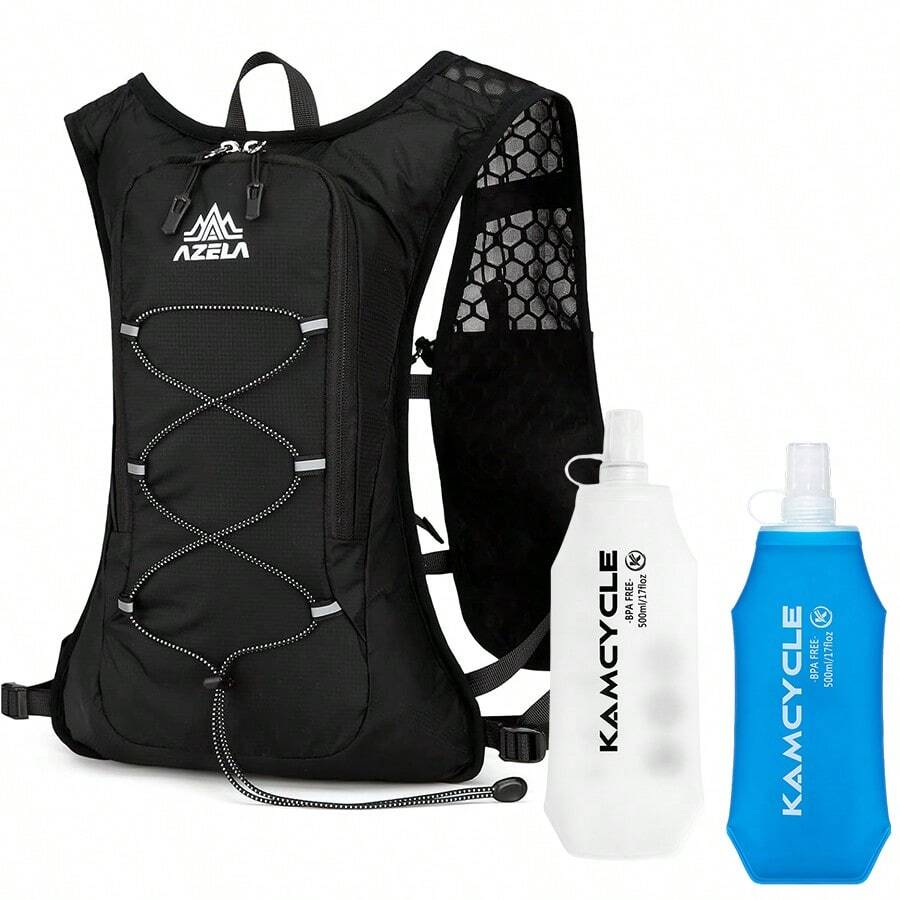 Running Vest Backpack, Ultralight Hydro Running Vest With Bladder For Men Women, Hydration Pack With Phone Holder, Water Backpack For Cycling Running Marathon Jogging, Black - Black Backpack + 2PCS Water Bottle - View 1
