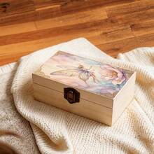 1pc Handmade Wooden Storage Box With Watercolor Fairy Illustration, Gift Storage Box, Small Jewelry Organizer, Keepsake Box For Jewelry Collection, Souvenir Storage, Desktop Organizer, Rustic Home Decor - Multicolor - View 5