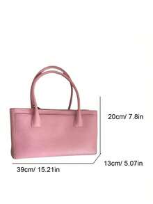 Tote Bag With Sleek Square Body, Dual Top Handles And External Pocket Design. Spacious Capacity To Store Books, Laptop And Other Personal Items. Minimalist Commuter Style Suitable For Daily Outings, Effortlessly Elevating Your Overall Outfit - Pink - View 7