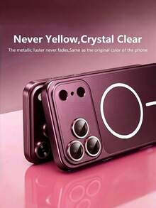 Minimalist Metallic Phone Case, Compatible With IPhone 18 Pro Max 17 Pro Air 16 15 14 13, Ultra-Thin Shockproof Hard Shell, Built-In Glass Lens Protector - Cherry Red - View 12