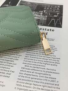 Women's Mint Green Quilted Accordion Card Wallet, Zipper Around Bifold Card Case With Heart Stitching, Multi Card Slots & Coin Pocket - Green - View 5