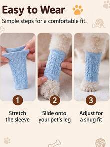 DomKim 4pcs/Set Knitted Dog Leg Warmers, High Elasticity Anti-Slip Pet Knee Pads With Ribbed Cuffs, Joint Support And Leg Fixation Socks, Winter Warm Paw And Leg Protectors To Prevent Injuries For Small, Medium And Senior Dogs During Outdoor Walks In Cold Weather - Dark Green - View 7