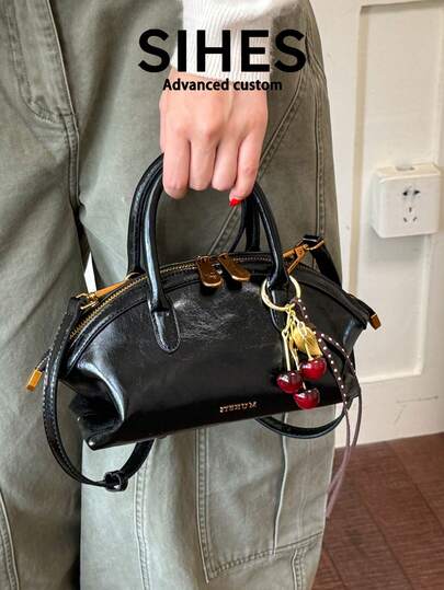 1 pieza Mochila de cuero PU de unicolor nueva para mujer, bolso bandolera, bolso de mano cuadrado de moda, bolso con forma de concha, cierre con cremallera, doble asa, adecuado para ir al trabajo, ir de compras, citas,