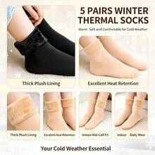 6 Pairs/2 Pairs/1 Pair Women's Thick Warm Winter Solid Color Fuzzy Floor Socks, Suitable For Cold Weather And Snow - Multicolor - View 2