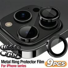 XINHONGYU 9片裝黑色CD紋防刮高清相機鏡頭保護膜，適用 18 Pro Max/18 Pro/17 Pro/17 E/16/15 Pro/14 Pro Max/14 Pro/13/12/11，超耐用9H強化玻璃超薄相機鏡頭保護環，完美貼合，超清強化玻璃金屬鏡頭保護殼，耐用時尚手機配件 - 黑色 - 查看 2