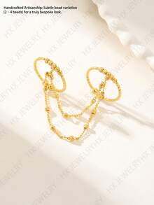1 pieza Anillo de dedo ajustable chapado en oro de 21k, diseño de cadena con cuentas de oro y borlas, estilo árabe, chapado - resistente a la oxidación y al desvanecimiento del color. Alternativa de oro, adecuado para accesorios de boda, banquete y fiesta para mujeres - Anillo con borla de oro - Ver 8