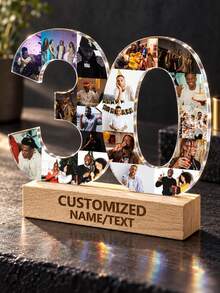1pc Custom Photo Collage Number Ornament, Personalized Acrylic Tabletop Keepsake, Meaningful Milestone Gift For Birthday, Anniversary, Wedding, Graduation, Retirement, Family Memory Display, Home Shelf And Desk Decoration - Multicolor - View 6