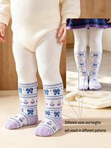 3 Pairs Vintage Floral Pattern Tights For Baby Girls, Soft Skin-Friendly Big Bottom Crotch Leggings, Versatile Holiday Outfit Tights - Multicolor - View 2