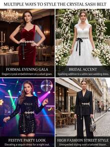 1pc Rhinestone Decor Dress Belt, Sparkly Crystal Ribbon Waist Sash For Women Evening Gown Wedding Party - Multicolor - View 6