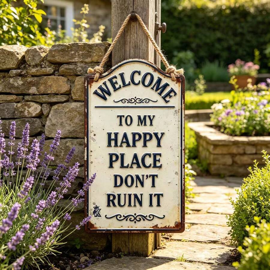 2D復古「Welcome To My Happy Place」木製裝飾牌,適用於庭院牆面、圍欄、車庫、室內牆面裝飾,絕佳禮物,無需用電 - TM33 - 查看 1