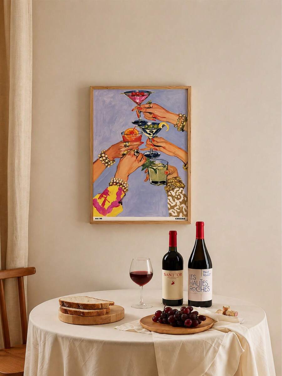 1PC Unframed Vintage Cocktail Wall Art, Colorful Martini And Cocktail Prints, Retro Glamorous Drinking Scene Poster, Fashionable Bar Cart Wall Decor For Home Bar, Kitchen, Dining Room, Living Room, Party Decor And Cocktail Lover Gift - Abstract - View 1