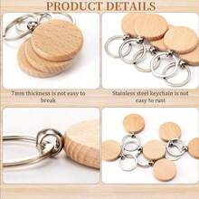 10pcs Wooden Round Keychain Tags Key Labels Rings Creative Small Gifts Handmade Crafts Wooden Keychains - Wood Color - View 2