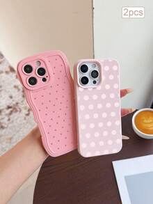 2pcs Polka Dot Print TPU Shockproof Full Coverage Precise Protective Case Compatible With Apple 11/12/13/14/15/16/16Pro/16ProMax/17/17pro/17ProMax/18pro 18ProMax - Multicolor - View 4
