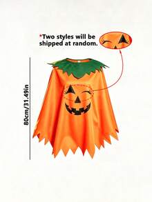 Halloween Pumpkin Cape With Green Leaf Collar And Jagged Hem, Holiday Party Cosplay Costume Shawl - Multicolor - View 8