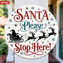2D Flat, 1pc Round Metal Sign Wall Art, Flying Reindeer Silhouette, Snowflake And Star Pattern, Rustic Style Home Decor, Suitable For Living Room, Entryway, Indoor And Outdoor Weather-Resistant Decoration, Durable (Random Hole Position) - A - View 6