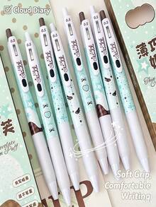 1/4pcs Heart Bow Clickable Neutral Ink Pens, Quick-Dry Black Ink Ballpoint Pens, Cute Star Print Clickable Pens, Highly Attractive Back To School Stationery, Office And Study Supplies, Gift For Friends - Light Chocolate Mousse - View 4