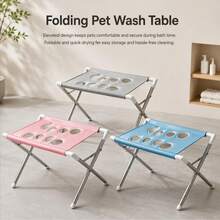 1pc Foldable Pet Grooming Stand (60*40*33cm), Portable Elevated Pet Bathing Rack With Breathable Mesh Tabletop, Suitable For Dog And Cat Bathing, Drying, And Grooming, For Large, Medium, And Small Dogs And Cats, Stable Fixed Pet Bathing Accessory - 60*40*33cm - View 1